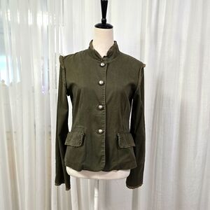 Tulle Olive Green Military Olive Green Jacket Ruffle Eyelet Detail Womens Size L